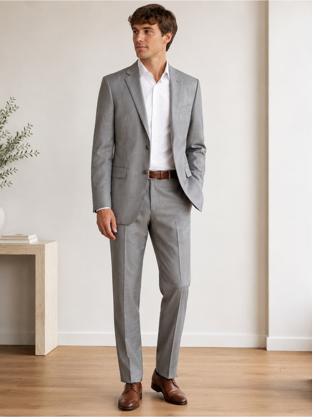 Tallia 100% Wool Grey Two-Piece Suit | Modern Minimalist Tailored 38L 33”Pant